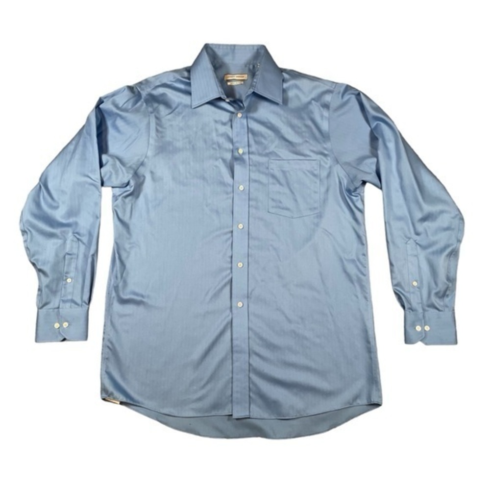 Joseph Abboud Mens Dress Shirt Non Iron Regular Fit 16 34/35 Cotton Blue Stripe